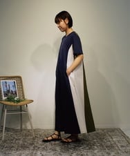 ZMEHB63127 al'aise modulation(アレーズモジュレーション) 3カラー切り替えジャージーワンピース ネイビー