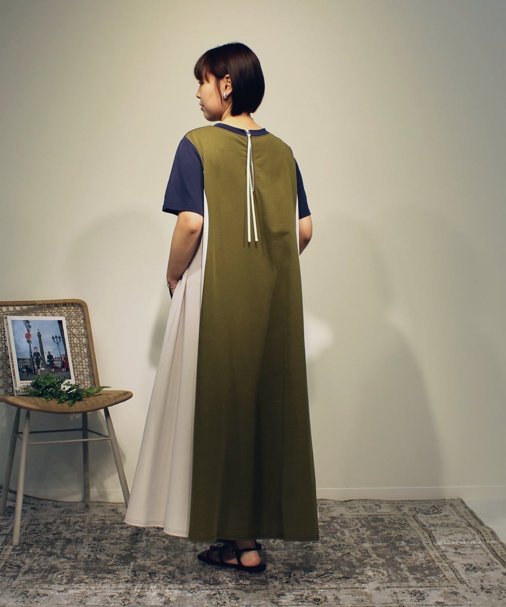 ZMEHB63127 al'aise modulation(アレーズモジュレーション) 3カラー切り替えジャージーワンピース ネイビー