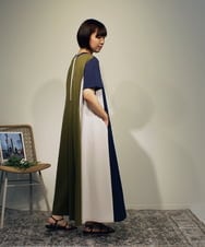 ZMEHB63127 al'aise modulation(アレーズモジュレーション) 3カラー切り替えジャージーワンピース ネイビー