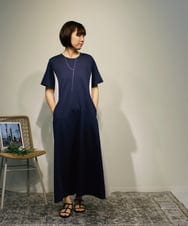 ZMEHB63127 al'aise modulation(アレーズモジュレーション) 3カラー切り替えジャージーワンピース ネイビー