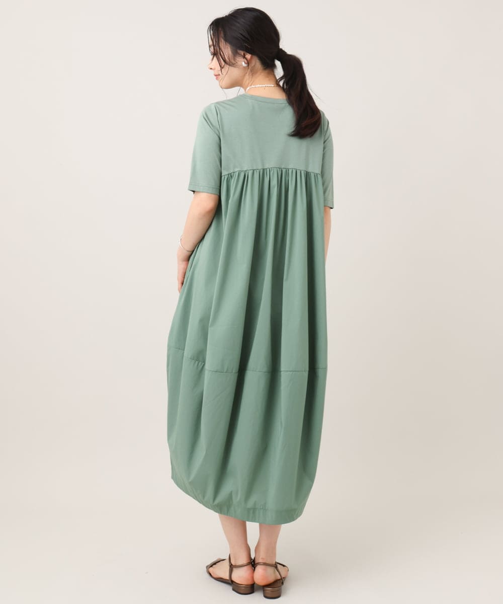 新品⭐️Bell Ponyオリーブグリーン異素材切替コクーンワンピース (タグ付) 異素材切り替えコクーンワンピース(ワンピース) | al'aise modulation