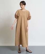 ZMEHW37120 al'aise modulation(アレーズモジュレーション) 【洗える/日本製】シフォンパフスリーブワンピース ベージュ