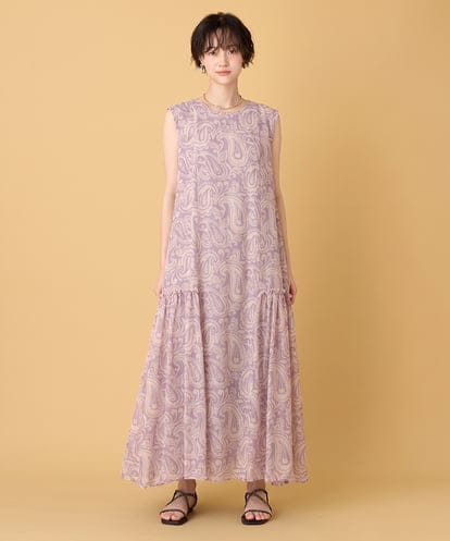 ZMEIE14188 al'aise modulation ペイズリープリントノースリーブワンピース