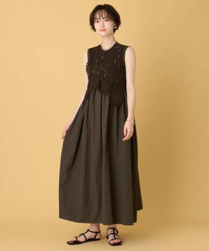 ZMEIE15178 al'aise modulation クロシェドッキングナイロンロングワンピース