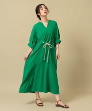 ZMEIE17137 al'aise modulation(アレーズモジュレーション) 【先行予約対象】ロープアクセントリネン風ワンピース グリーン