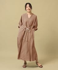 ZMEIE17137 al'aise modulation(アレーズモジュレーション) ロープアクセントリネン風ワンピース ブラウン