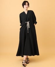 ZMEIE17137 al'aise modulation(アレーズモジュレーション) ロープアクセントリネン風ワンピース ブラック