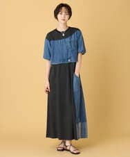 ZMEIE20188 al'aise modulation(アレーズモジュレーション) 【接触冷感/UVカット】異素材ドッキングレイヤードワンピース ネイビー