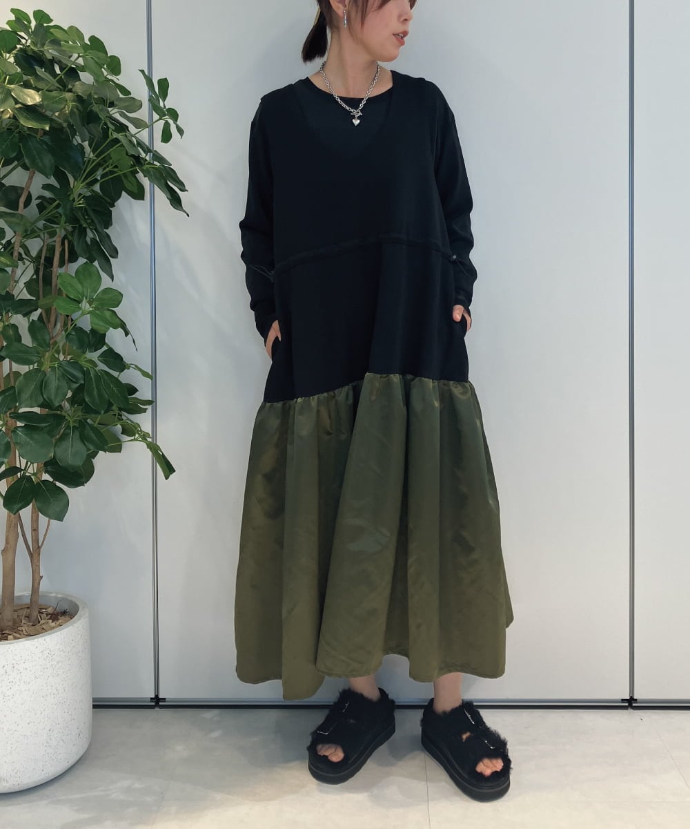 L【新品インポートセレクト】オーガンジー×トーションレースティアードワンピース 異素材MIXティアードワンピース(ワンピース) | al'aise