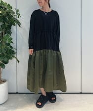 ZMEJB04108 al'aise modulation(アレーズモジュレーション) 異素材MIXティアードワンピース カーキ