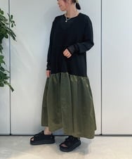 ZMEJB04108 al'aise modulation(アレーズモジュレーション) 異素材MIXティアードワンピース カーキ
