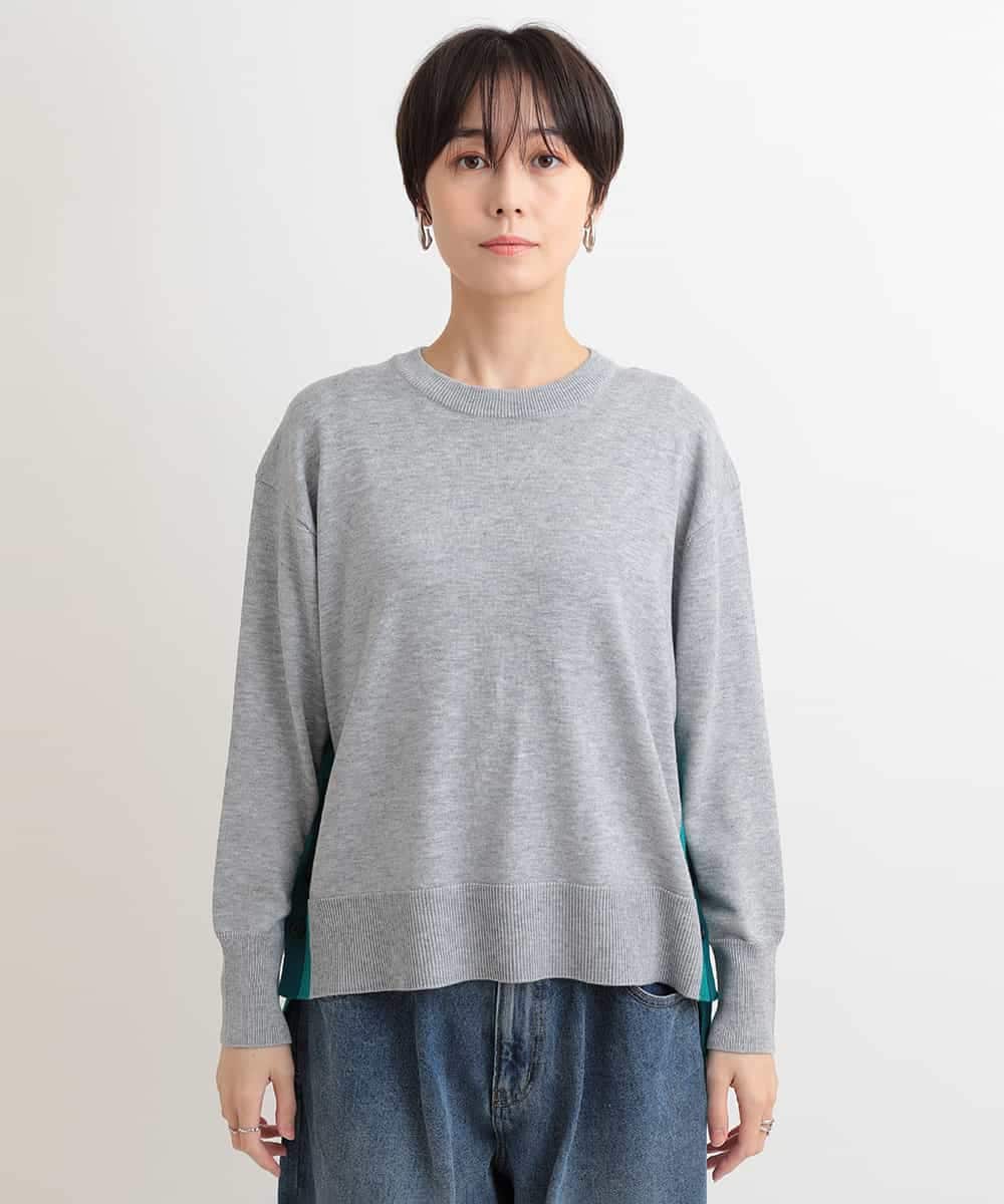 洗える/日本製】スキッパーネックメッシュニットプルオーバー