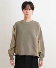 ZMFAB62128 al'aise modulation(アレーズモジュレーション) 【洗える】異素材切り替え畦編みニットプルオーバー グリーン