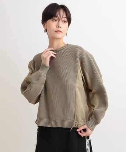 ZMFAB62128  【洗える】異素材切り替え畦編みニットプルオーバー