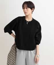 ZMFAB62128 al'aise modulation(アレーズモジュレーション) 【洗える】異素材切り替え畦編みニットプルオーバー ブラック