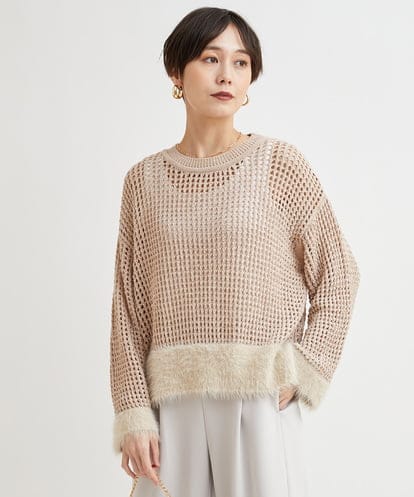 ZMFAB72130 al'aise modulation 【洗える】異素材切り替えメッシュニットプルオーバー