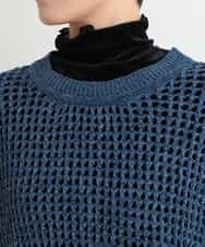 ZMFAB72130 al'aise modulation(アレーズモジュレーション) 【洗える】異素材切り替えメッシュニットプルオーバー ライトブルー