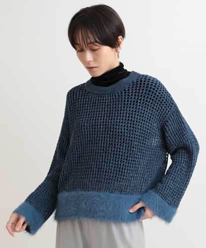 ZMFAB72130  【洗える】異素材切り替えメッシュニットプルオーバー