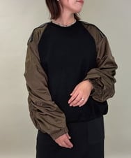 ZMFAE22159 al'aise modulation(アレーズモジュレーション) 【洗える】異素材ジョイントギャザースリーブプルオーバー ブラック