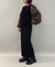 ZMFAE22159 al'aise modulation(アレーズモジュレーション) 【洗える】異素材ジョイントギャザースリーブプルオーバー ブラック