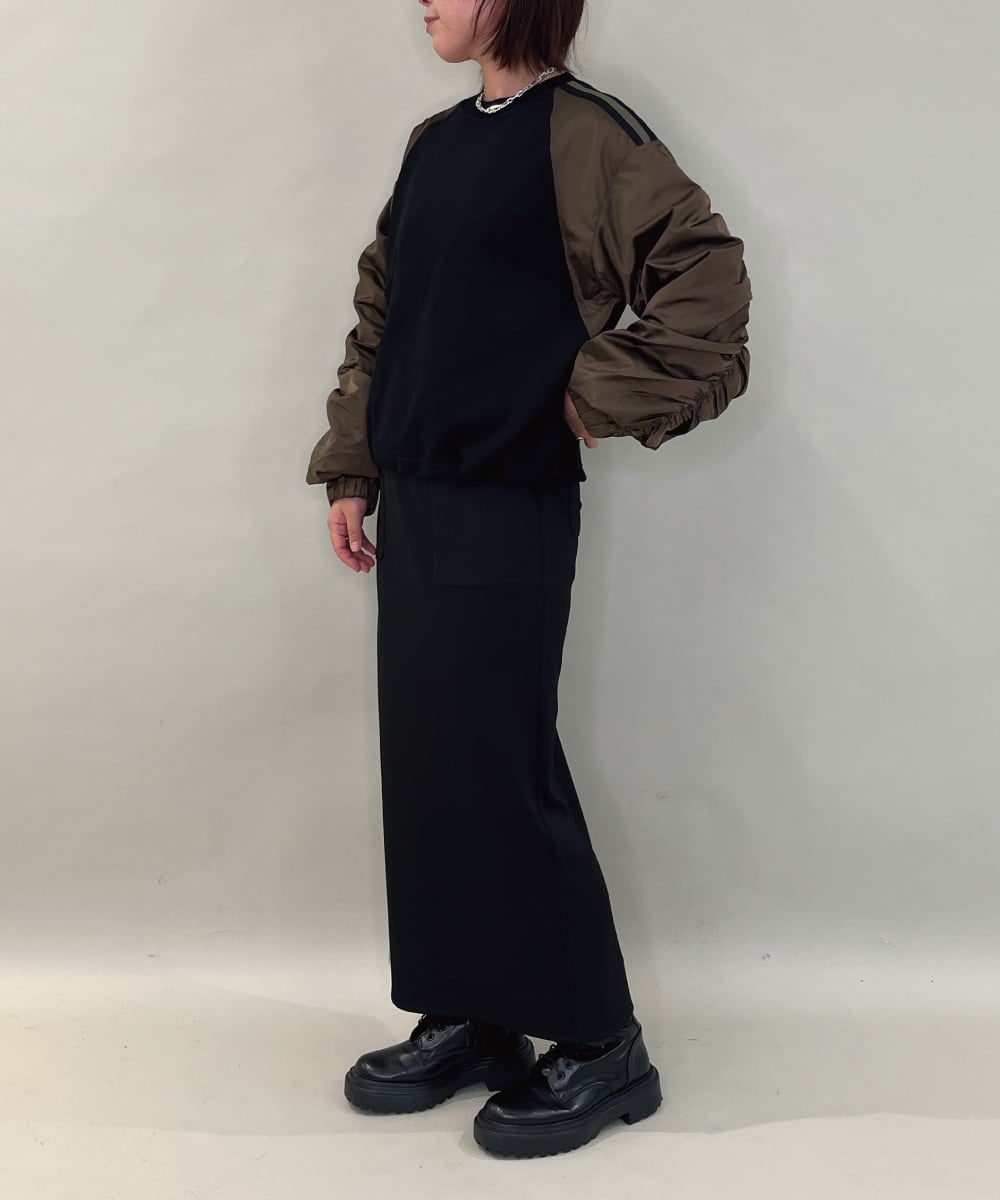 ZMFAE22159 al'aise modulation(アレーズモジュレーション) 【洗える】異素材ジョイントギャザースリーブプルオーバー ブラック