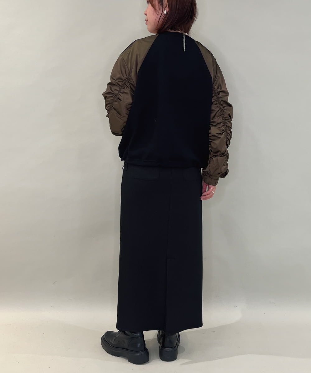 ZMFAE22159 al'aise modulation(アレーズモジュレーション) 【洗える】異素材ジョイントギャザースリーブプルオーバー ブラック