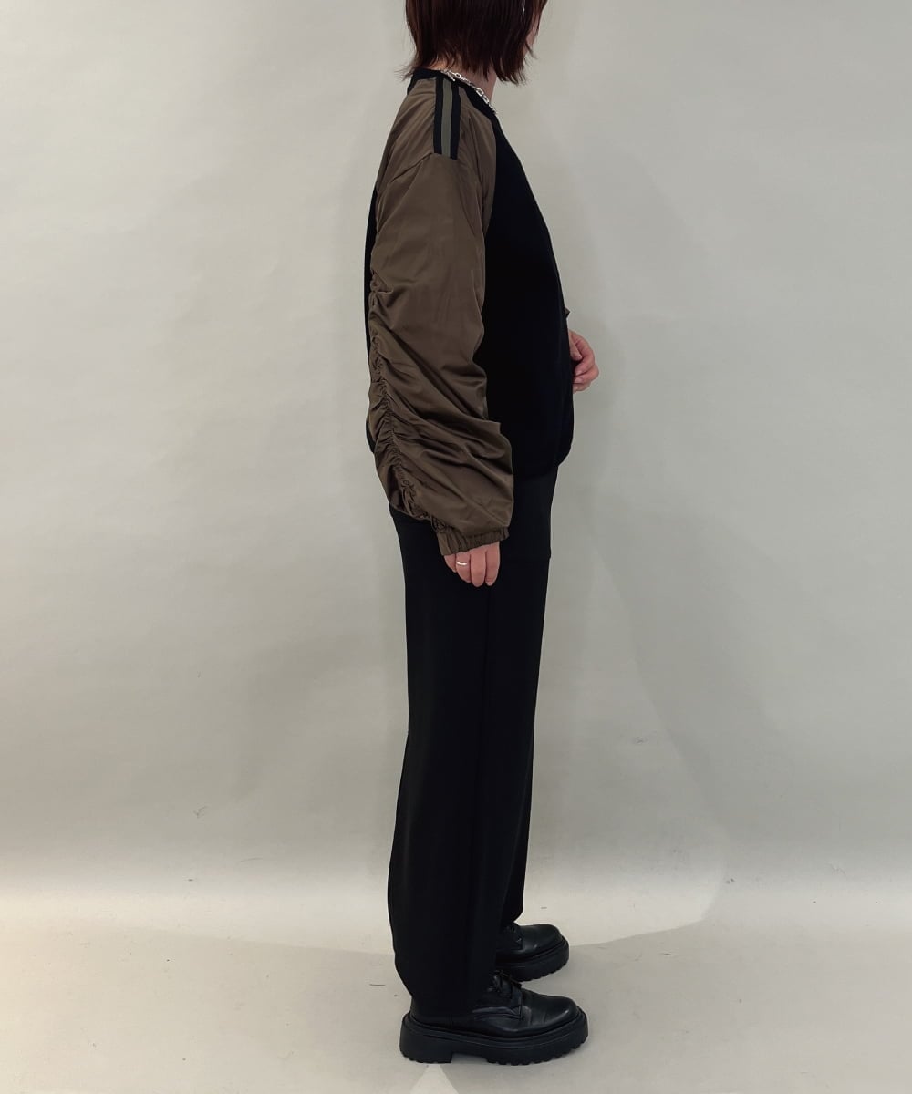 ZMFAE22159 al'aise modulation(アレーズモジュレーション) 【洗える】異素材ジョイントギャザースリーブプルオーバー ブラック