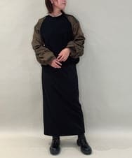 ZMFAE22159 al'aise modulation(アレーズモジュレーション) 【洗える】異素材ジョイントギャザースリーブプルオーバー ブラック