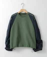 ZMFAE22159 al'aise modulation(アレーズモジュレーション) 【洗える】異素材ジョイントギャザースリーブプルオーバー カーキ