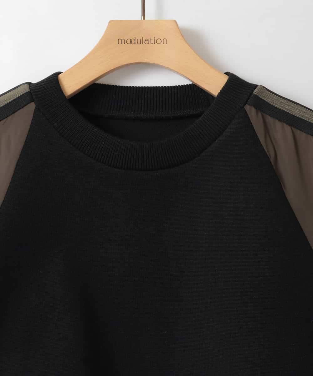ZMFAE22159 al'aise modulation(アレーズモジュレーション) 【洗える】異素材ジョイントギャザースリーブプルオーバー ブラック