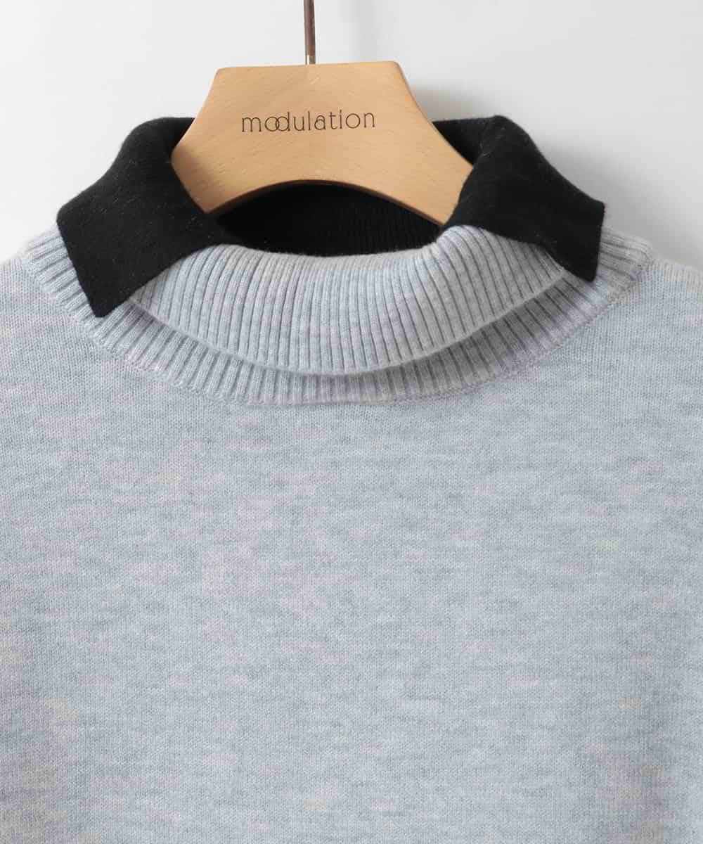 ZMFAE24149 al'aise modulation(アレーズモジュレーション) 【洗える】ダブルハイネックデザインニットプルオーバー ライトグレー