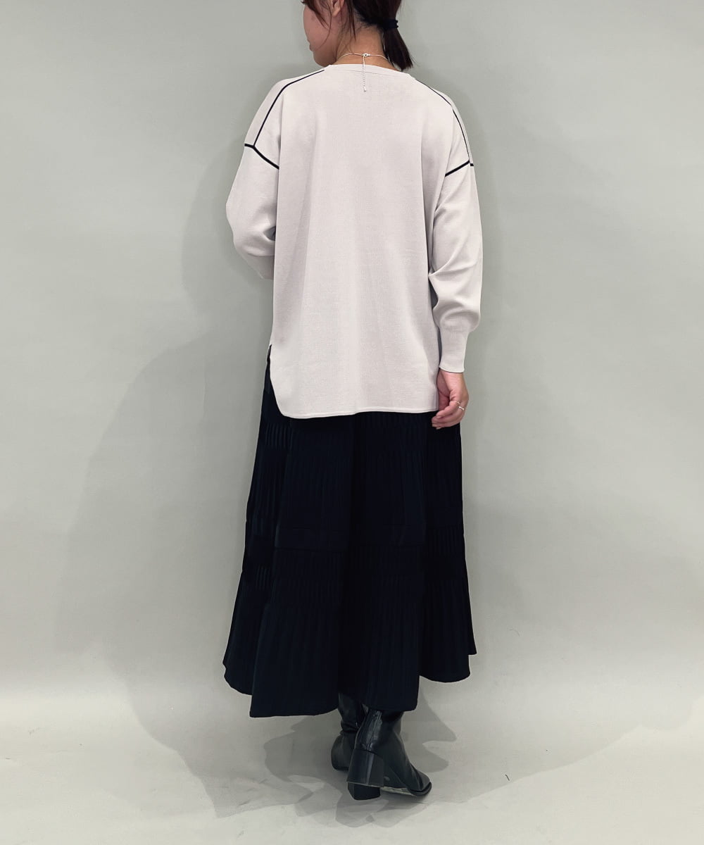 ZMFAE26149 al'aise modulation(アレーズモジュレーション) 【洗える】ラインアクセントラウンドヘムトップ ベージュ