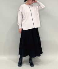 ZMFAE26149 al'aise modulation(アレーズモジュレーション) 【洗える】ラインアクセントラウンドヘムトップ ベージュ