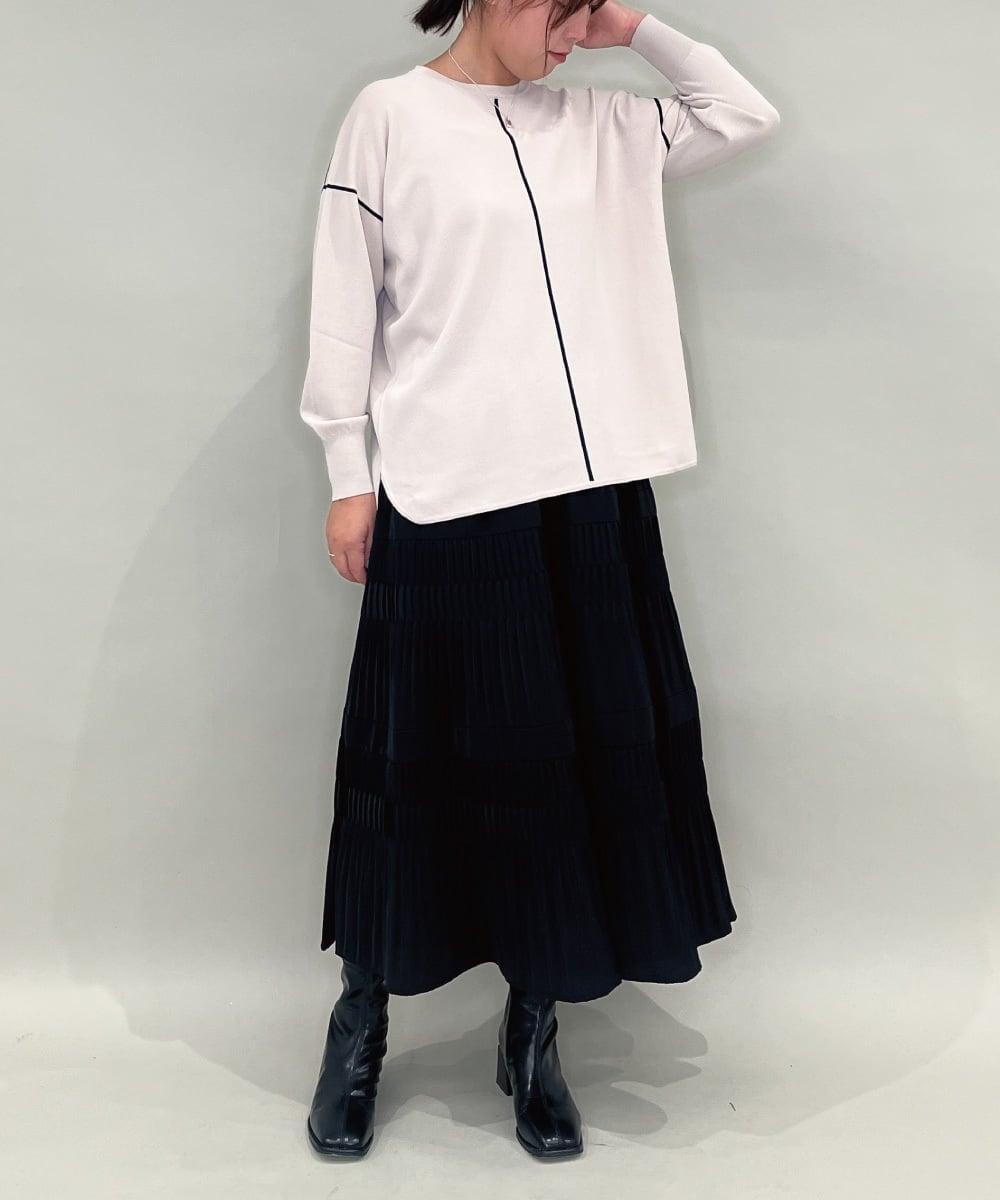 ZMFAE26149 al'aise modulation(アレーズモジュレーション) 【洗える】ラインアクセントラウンドヘムトップ ベージュ