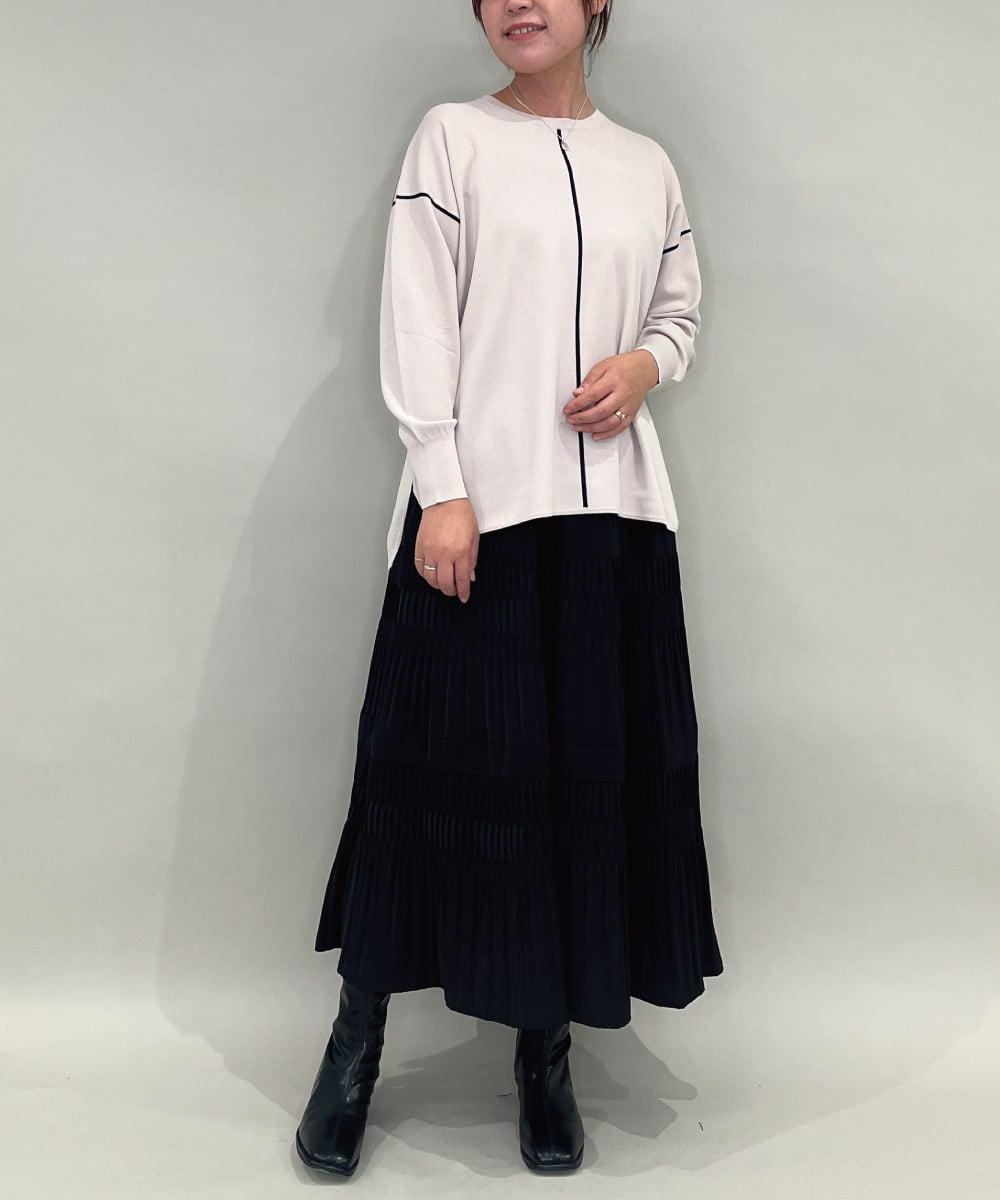 ZMFAE26149 al'aise modulation(アレーズモジュレーション) 【洗える】ラインアクセントラウンドヘムトップ ベージュ