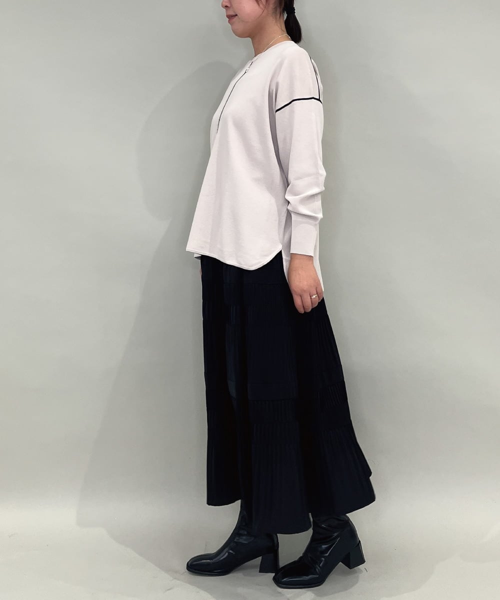 ZMFAE26149 al'aise modulation(アレーズモジュレーション) 【洗える】ラインアクセントラウンドヘムトップ ベージュ