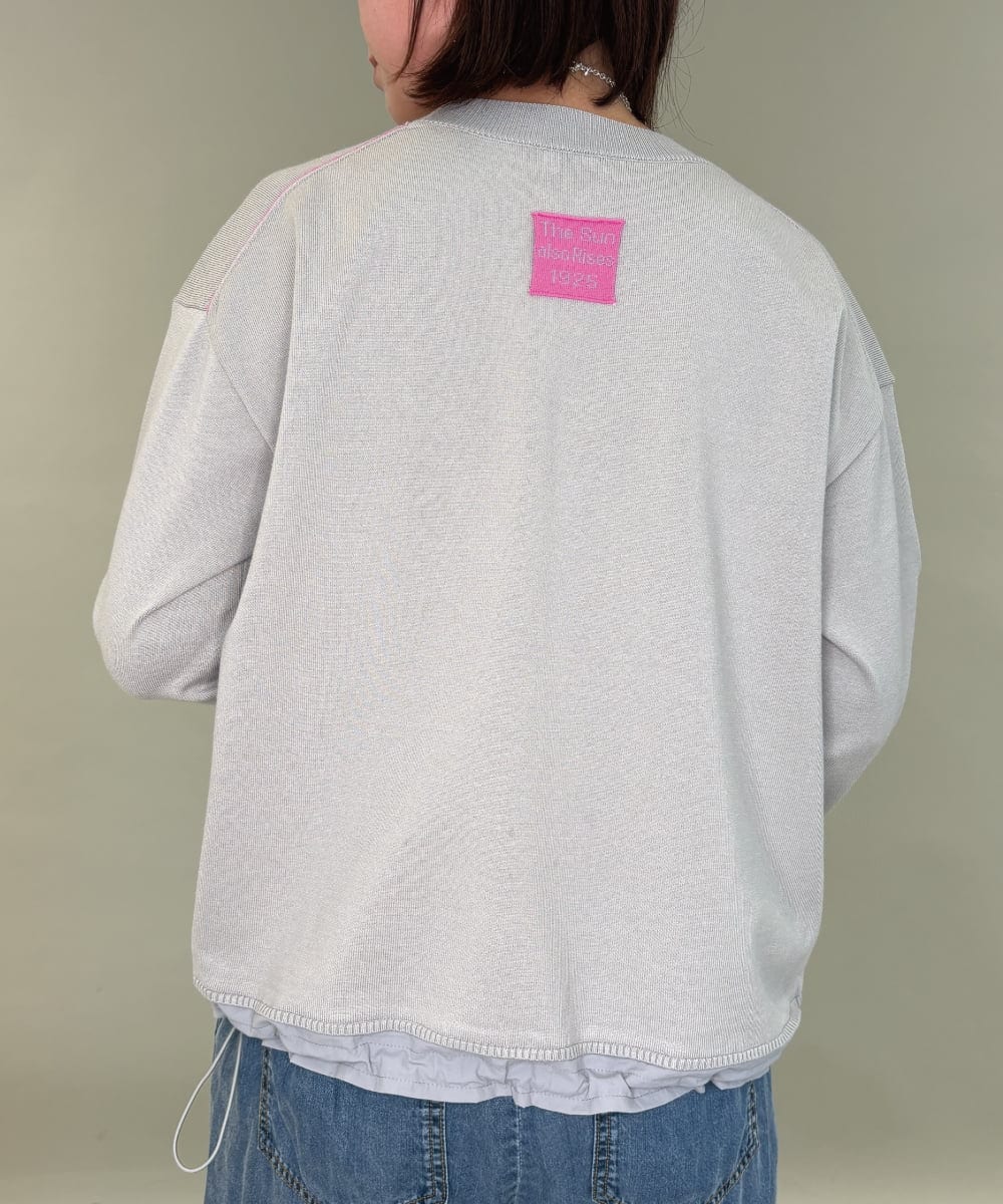 ZMFAE28129 al'aise modulation(アレーズモジュレーション) 配色ラインドロストデザインニット ライトグレー