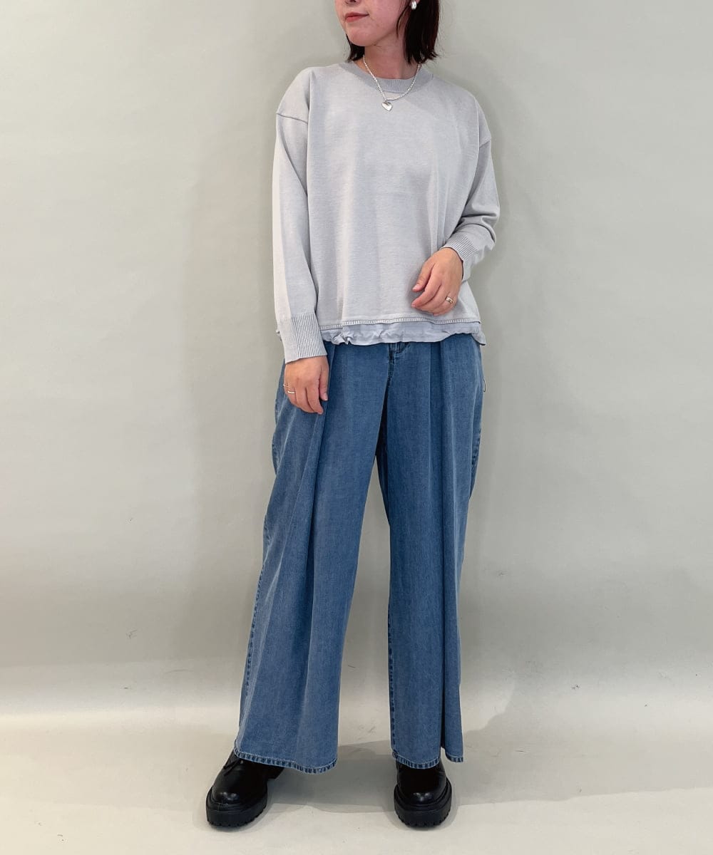 ZMFAE28129 al'aise modulation(アレーズモジュレーション) 配色ラインドロストデザインニット ライトグレー