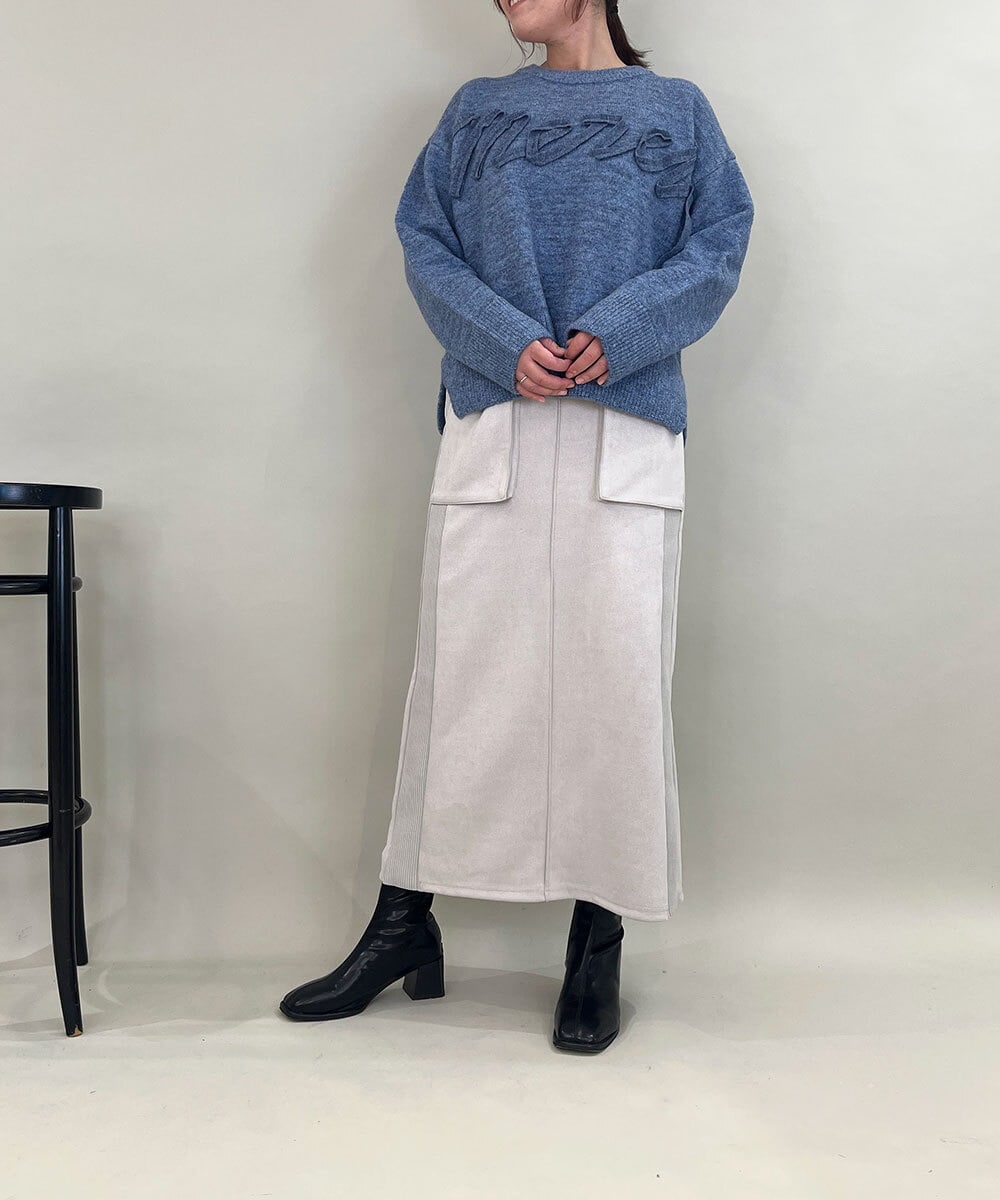 ZMFAE29139 al'aise modulation(アレーズモジュレーション) 【洗える】3Dエンブロイダリーロゴニット ブルー