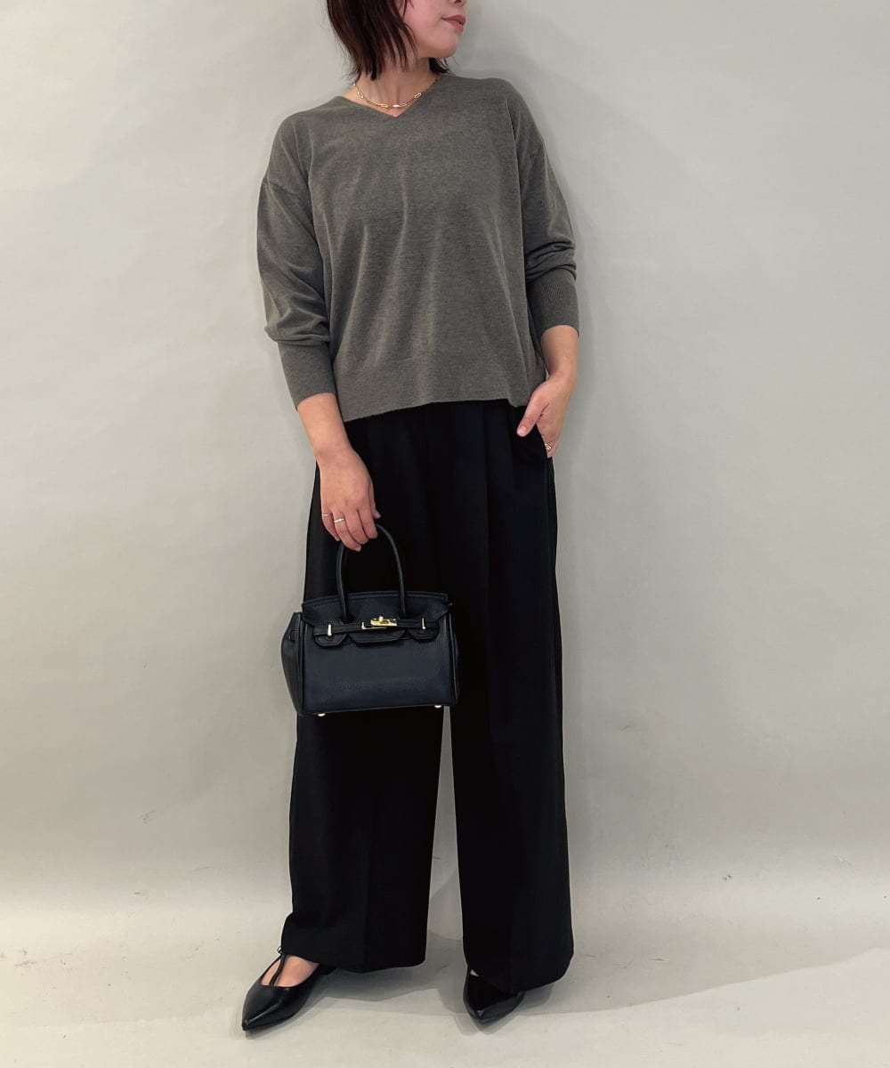 ZMFAE33079 al'aise modulation(アレーズモジュレーション) 【洗える】ミニマルVネックニットプルオーバー ベージュ