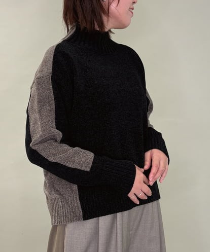 ZMFAE34089 al'aise modulation 【洗える】切り替えデザインモールニットプルオーバー