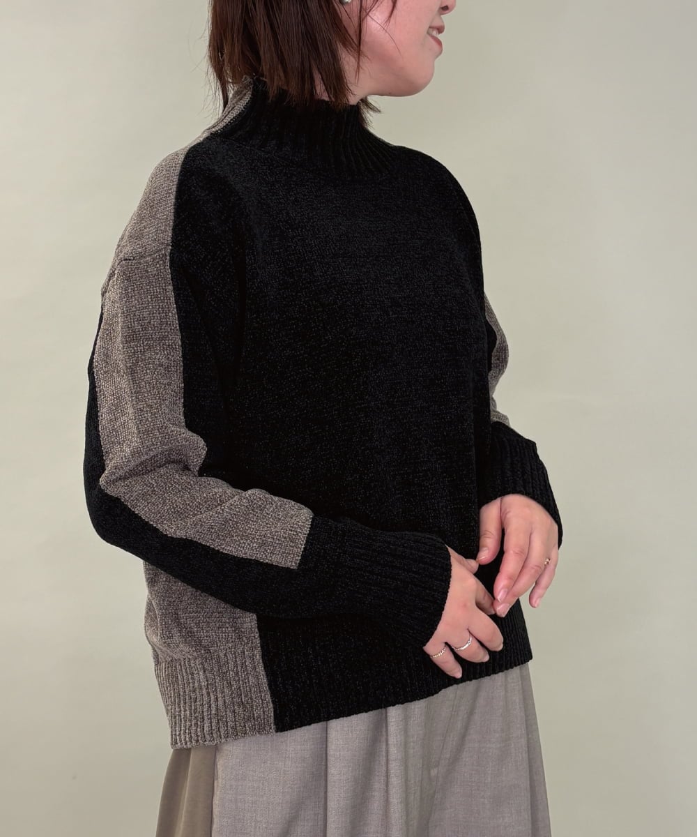 ZMFAE34089 al'aise modulation 【洗える】切り替えデザインモールニットプルオーバー