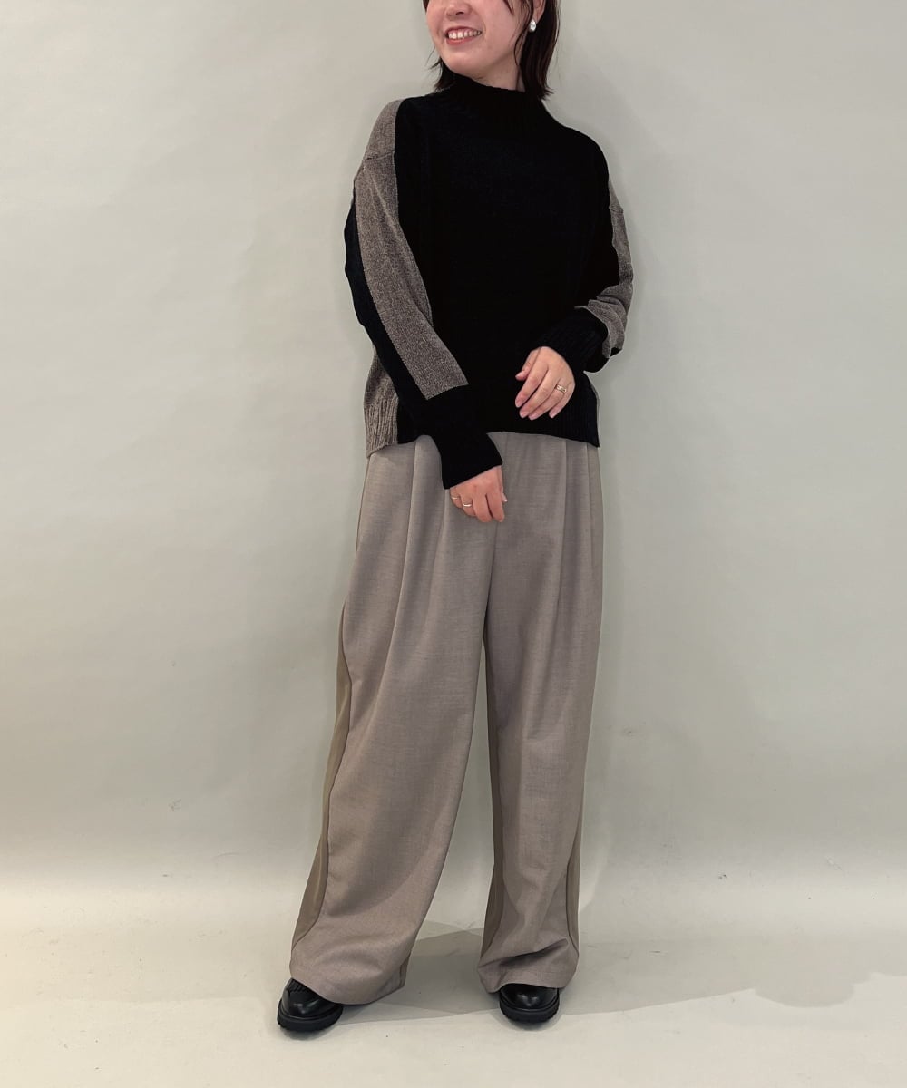 ZMFAE34089 al'aise modulation(アレーズモジュレーション) 【洗える】切り替えデザインモールニットプルオーバー ブラック