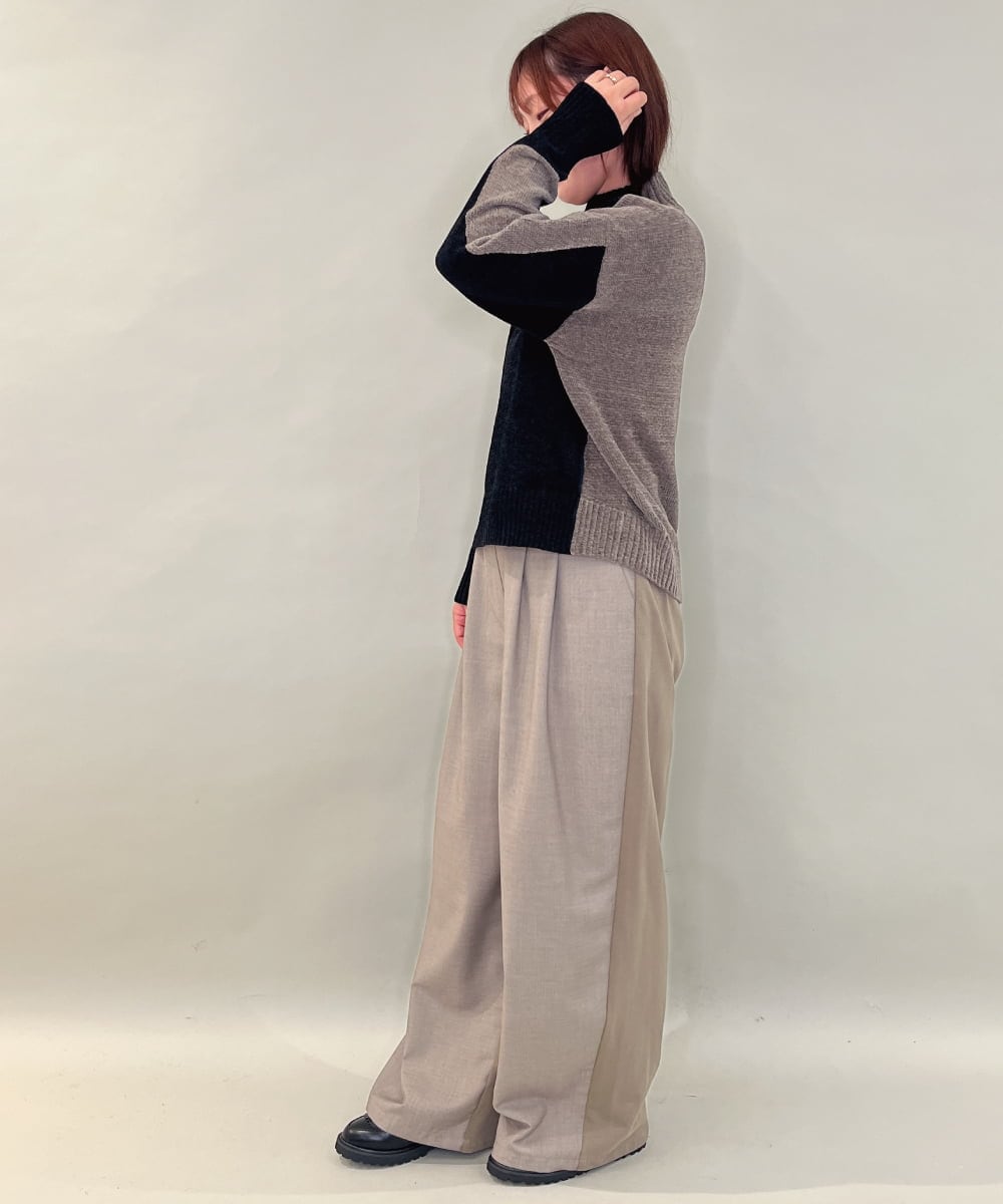 ZMFAE34089 al'aise modulation(アレーズモジュレーション) 【洗える】切り替えデザインモールニットプルオーバー ブラック