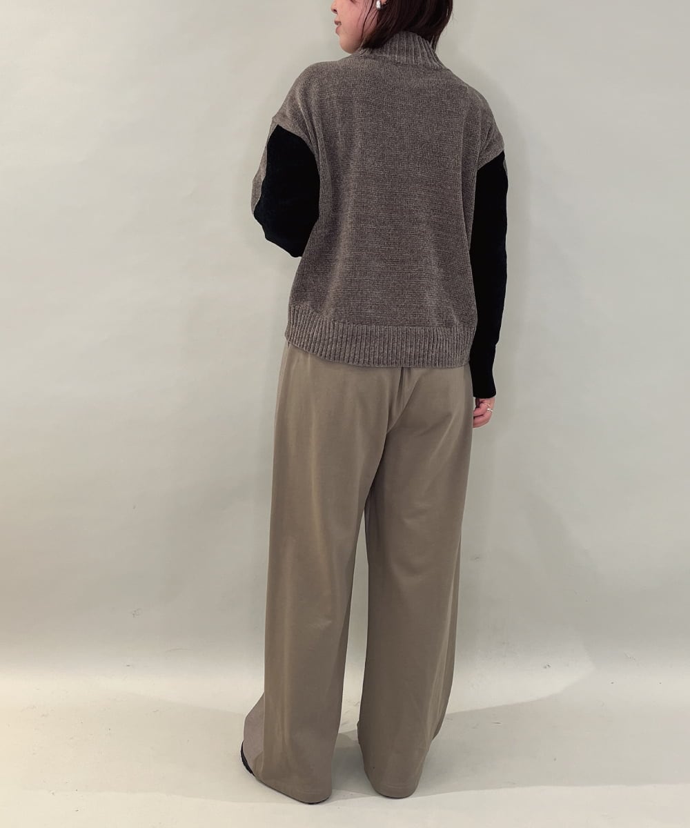 ZMFAE34089 al'aise modulation(アレーズモジュレーション) 【洗える】切り替えデザインモールニットプルオーバー ブラック