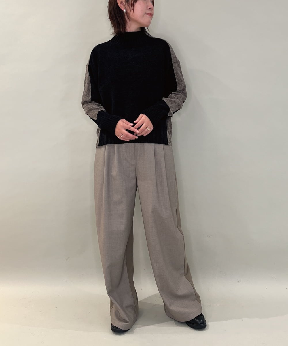 ZMFAE34089 al'aise modulation(アレーズモジュレーション) 【洗える】切り替えデザインモールニットプルオーバー ブラック