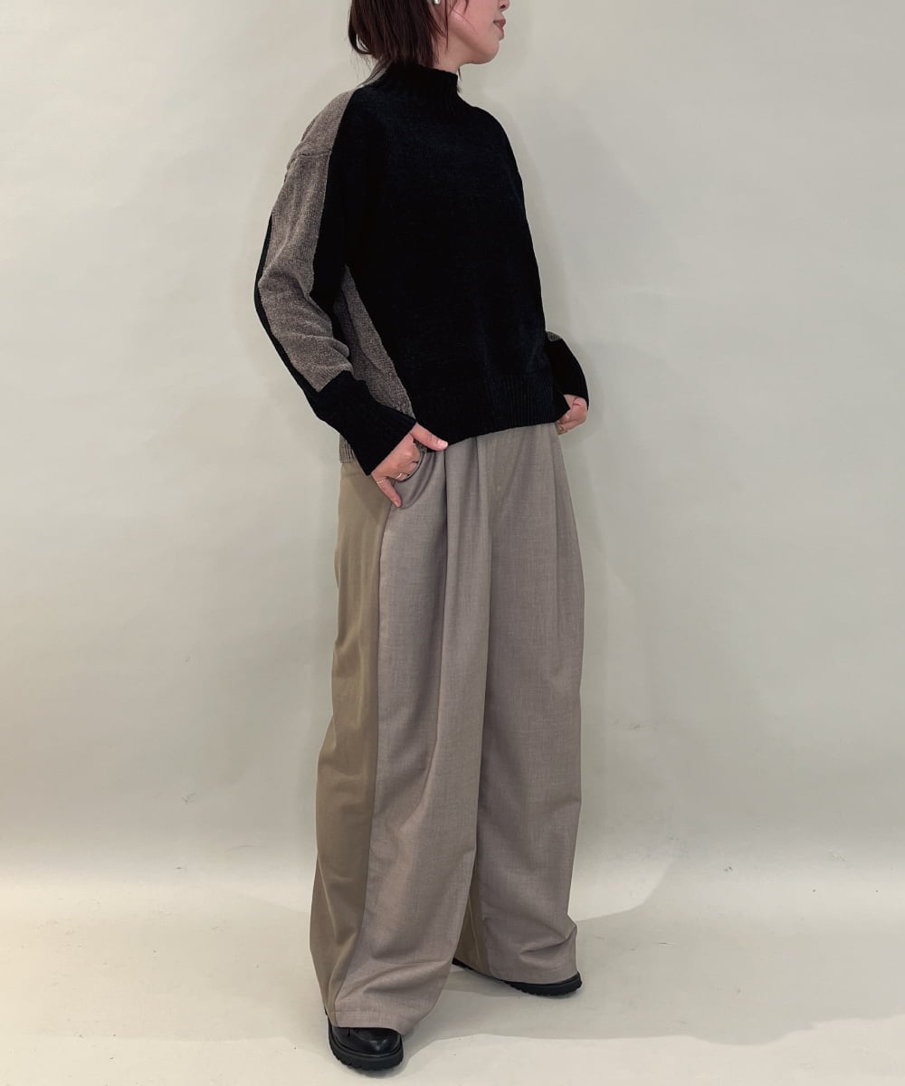 ZMFAE34089 al'aise modulation(アレーズモジュレーション) 【洗える】切り替えデザインモールニットプルオーバー ブラック