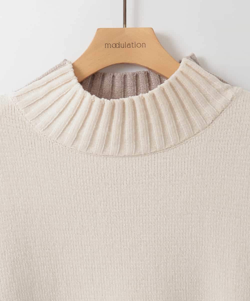 ZMFAE34089 al'aise modulation(アレーズモジュレーション) 【洗える】切り替えデザインモールニットプルオーバー アイボリー