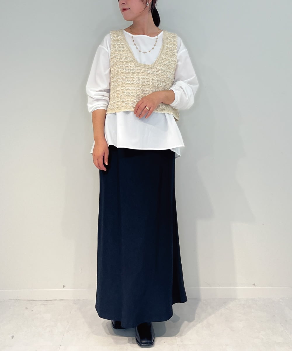 ZMFAE36150 al'aise modulation(アレーズモジュレーション) 【セットアイテム/洗える】デザインブラウス×フリンジヤーンニットベスト アイボリー