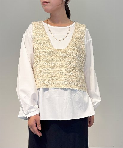 ZMFAE36150 al'aise modulation 【セットアイテム/洗える】デザインブラウス×フリンジヤーンニットベスト